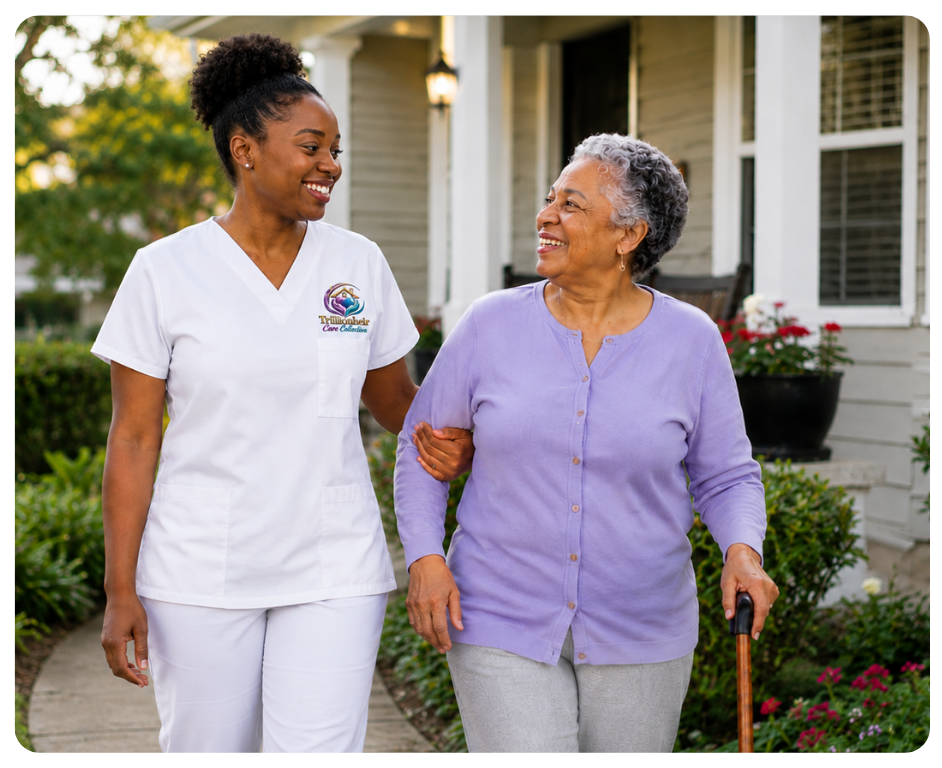 Caregiver assisting senior woman