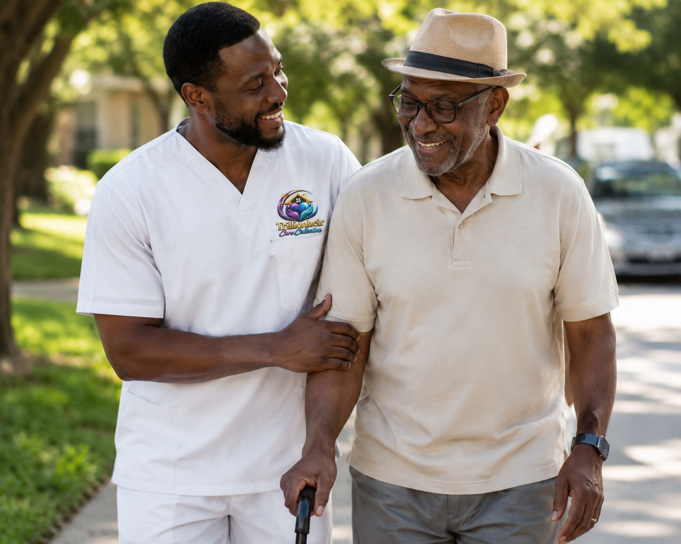 Caregiver walking with senior