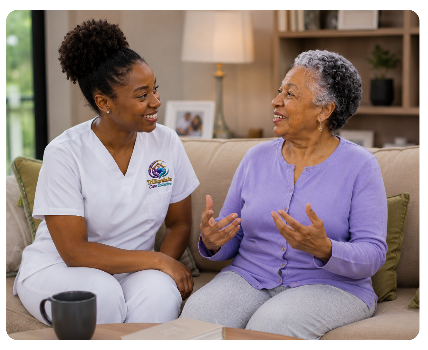 Caregiver listening to senior