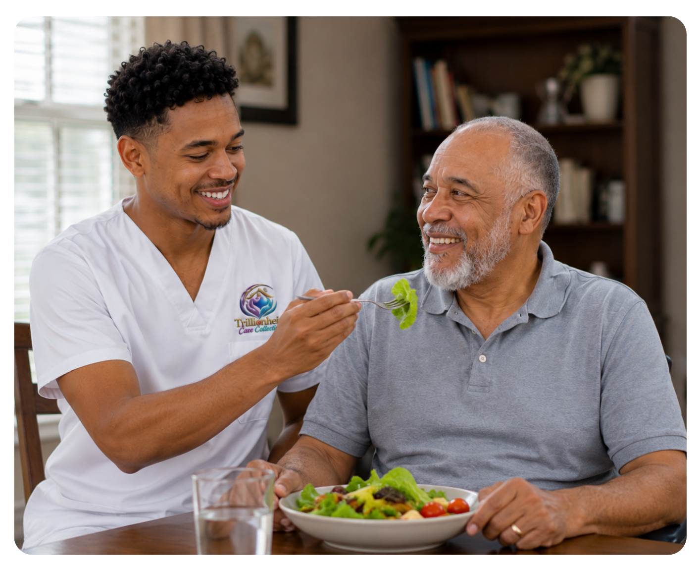 Caregiver serving senior