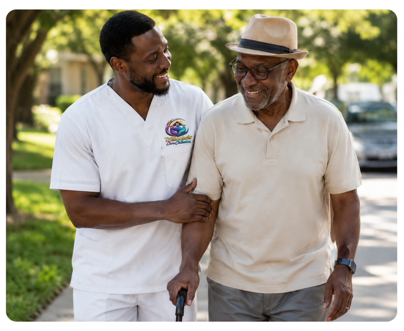 Caregiver walking with senior