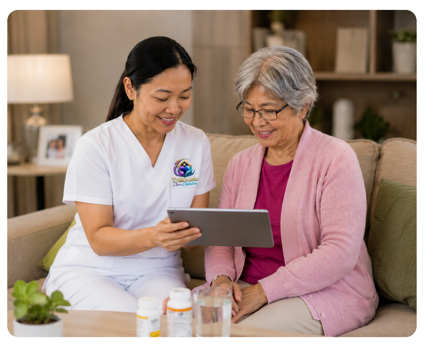 Caregiver communicating with senior