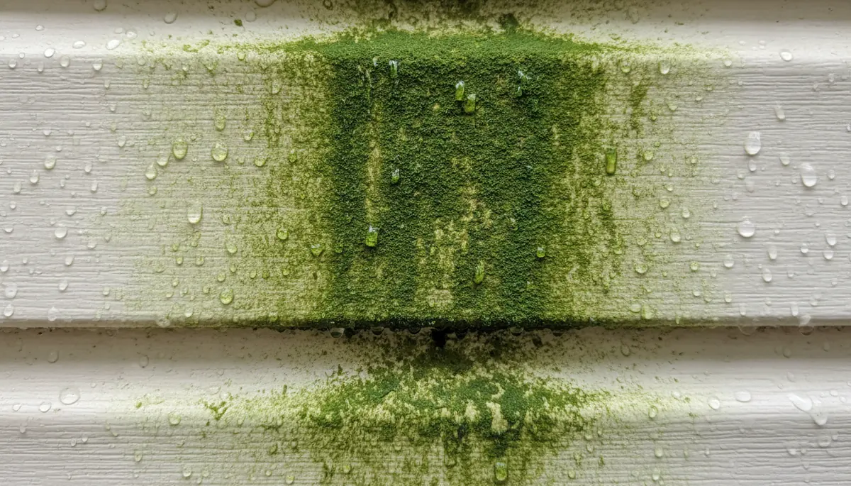 Green algae and mildew growing on exterior siding, the kind of growth soft washing removes in St. Augustine FL