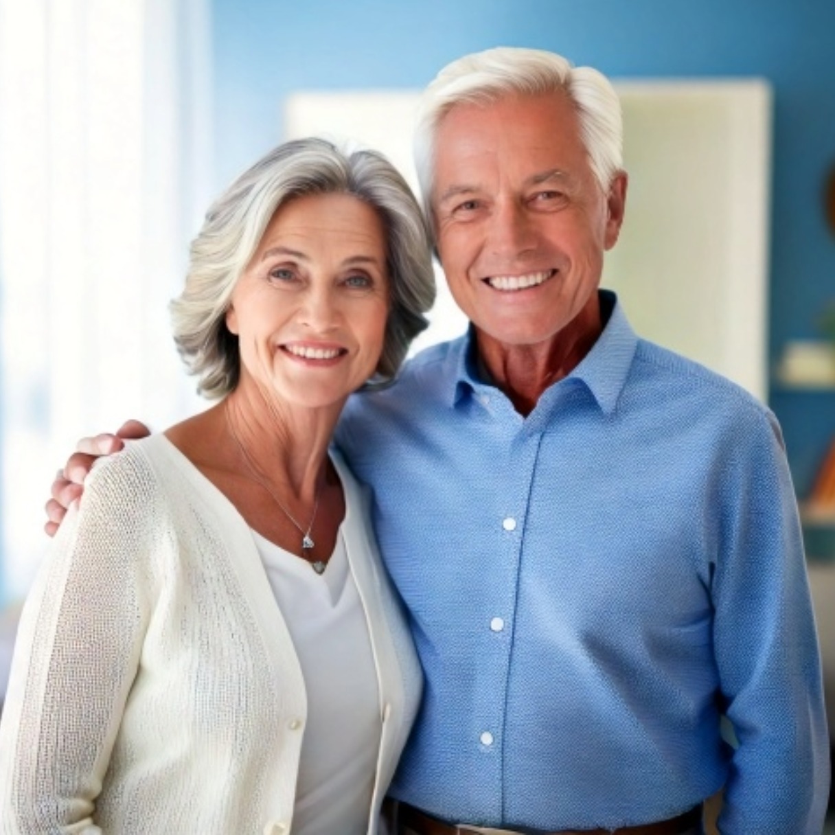 Smiling older couple reviewing life insurance options