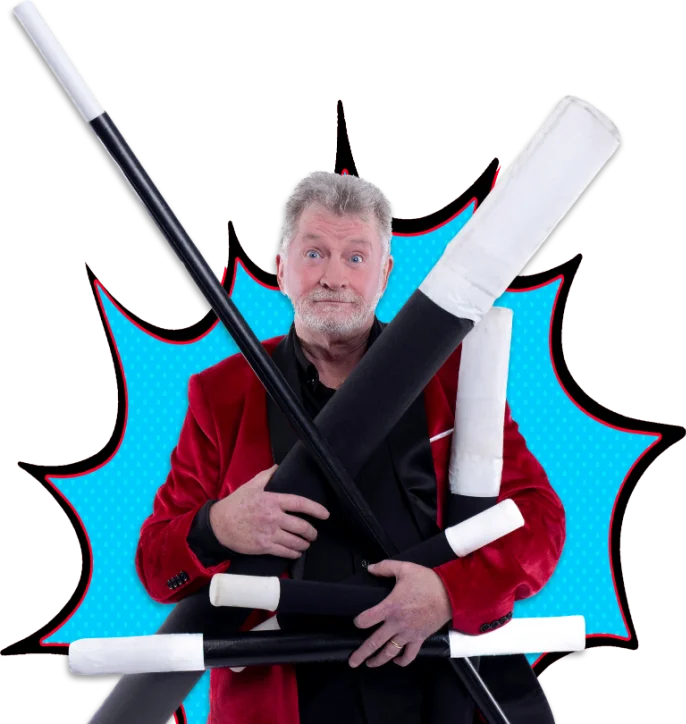 Uncle Buck's Magic Show, magician in North Carolina Uncle Buck holding wands
