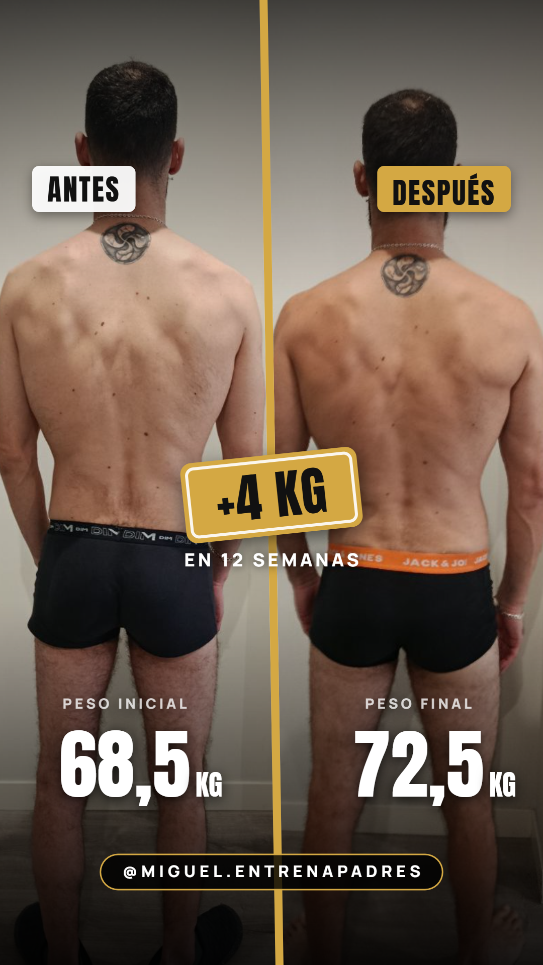 Xabi, antes y después de 12 semanas en Operación Papá Deportista