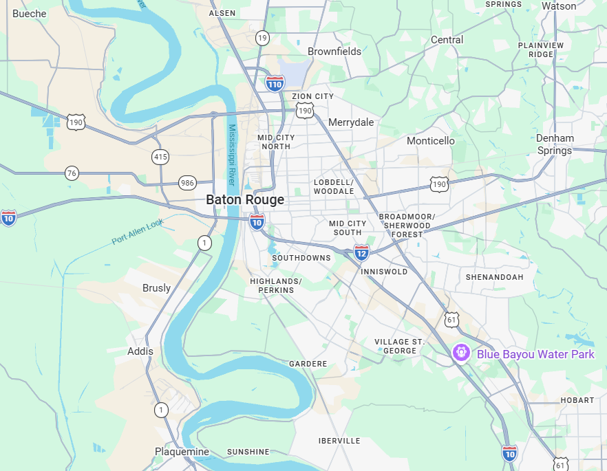 Service area map — Baton Rouge and surrounding parishes