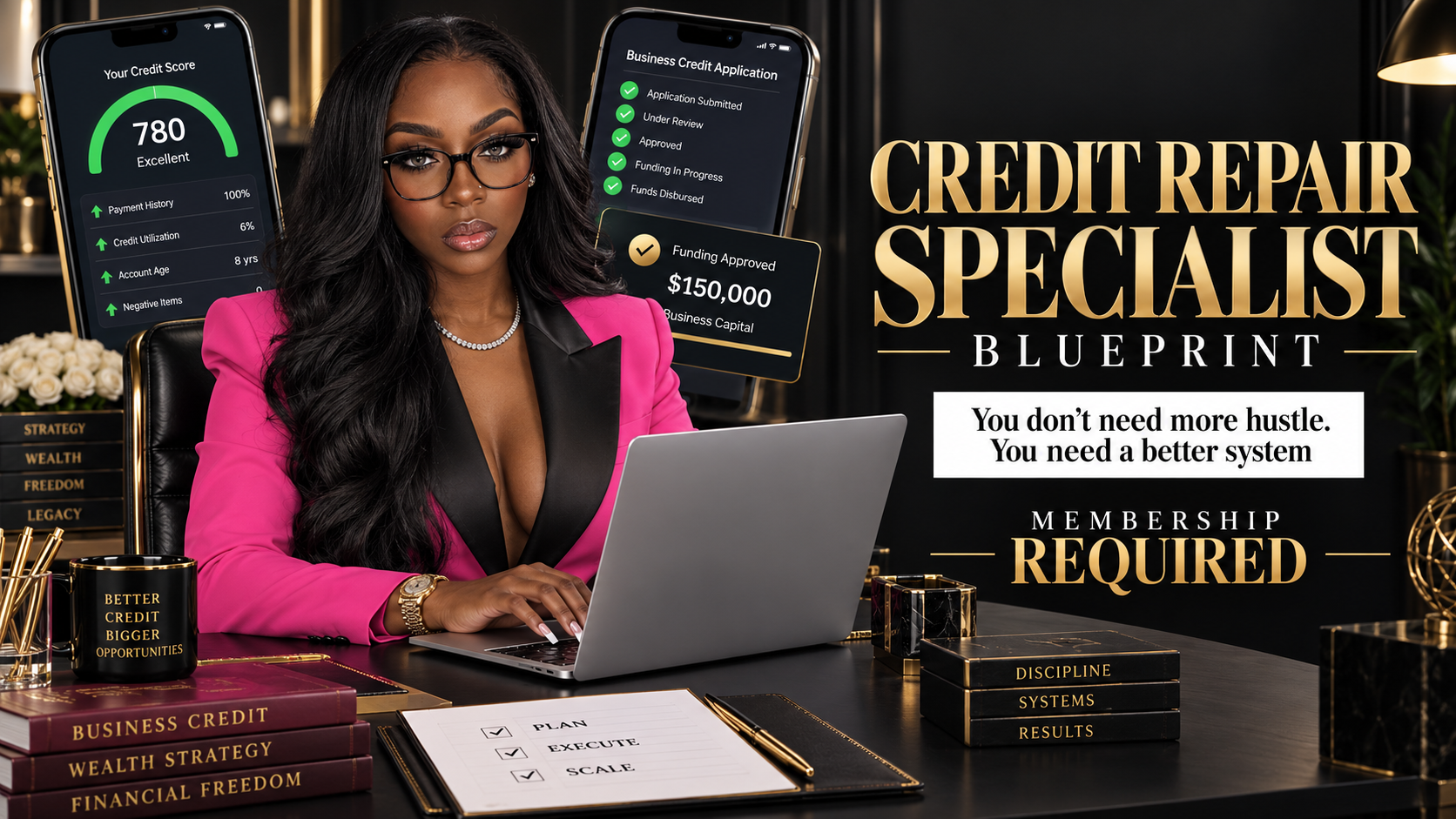 Credit Repair Specialist Blueprint with Keiara Dior at an executive desk