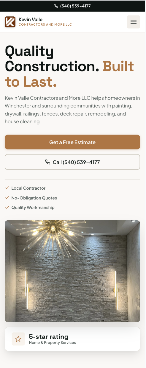 Kevin Valle mobile website preview