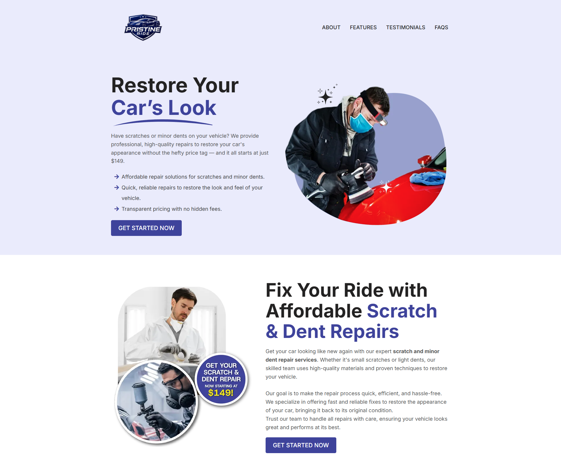 Pristine Ride Auto Body Shop Funnel