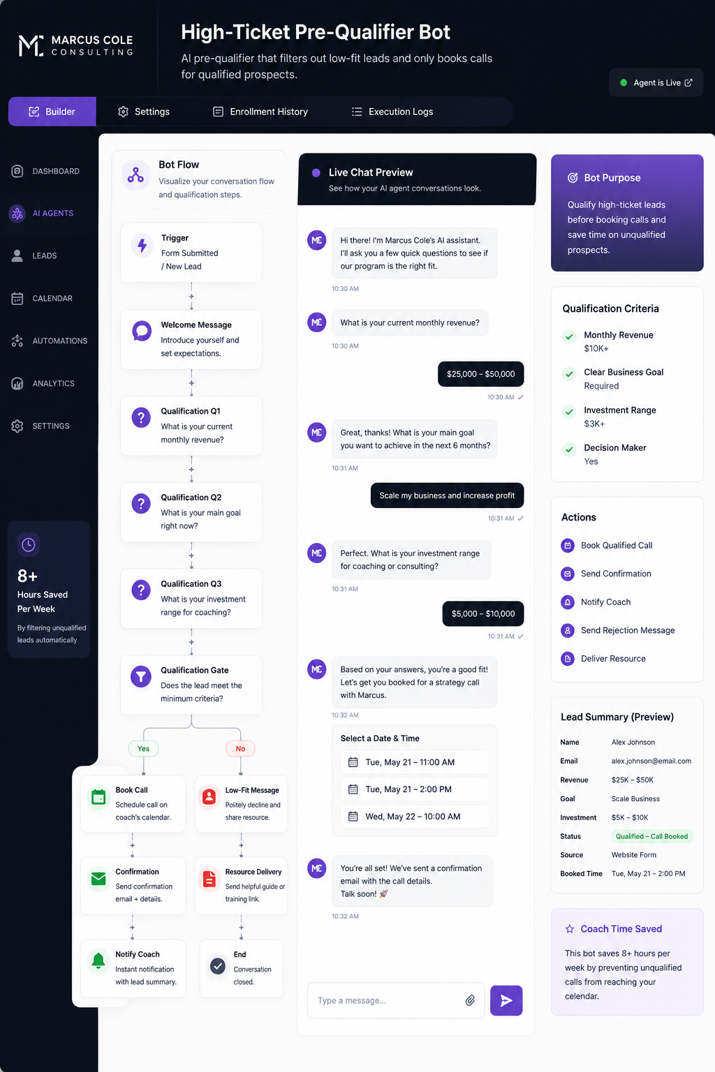Marcus Cole Consulting  -  High-Ticket Pre-Qualifier Bot