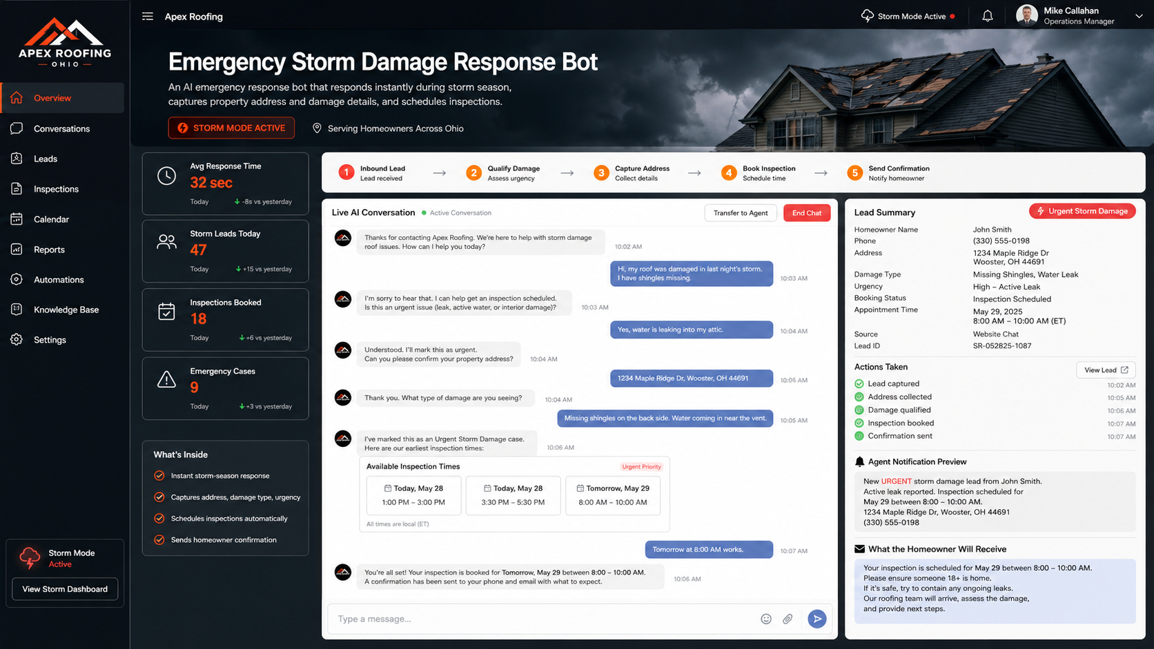 Apex Roofing  -  Emergency Storm Damage Response Bot