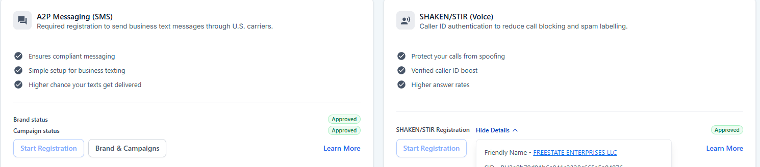 A2P 10DLC Registration — Freestate Enterprises LLC