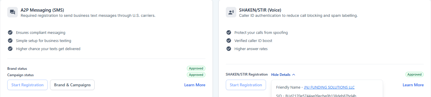 A2P 10DLC Registration — JNJ Business Solutions