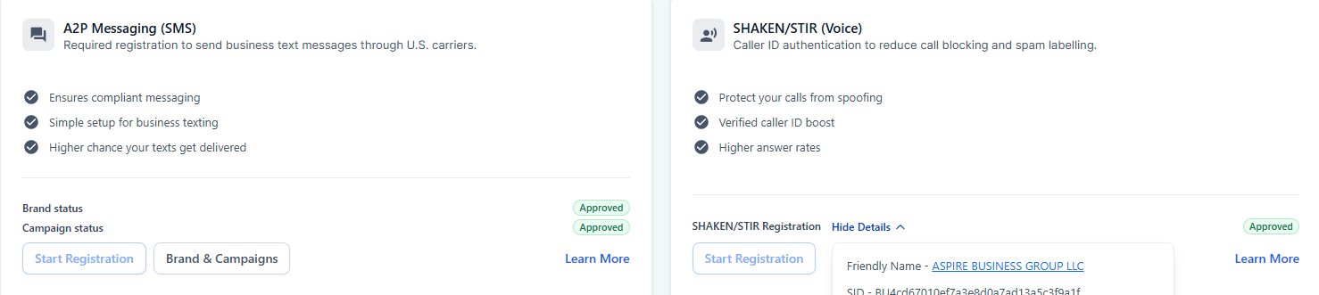 A2P 10DLC Registration — Aspire Group LLC