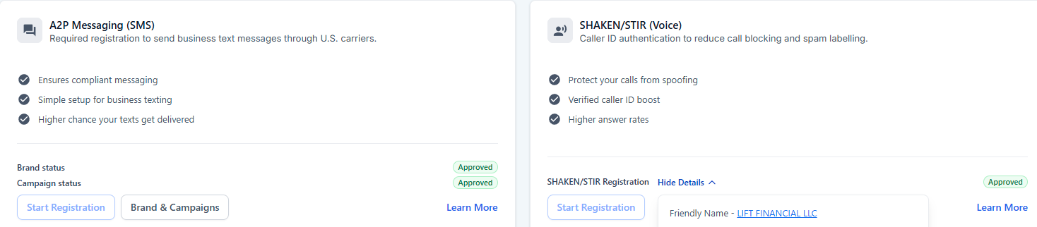 A2P 10DLC Registration — Lift Finincail LLC