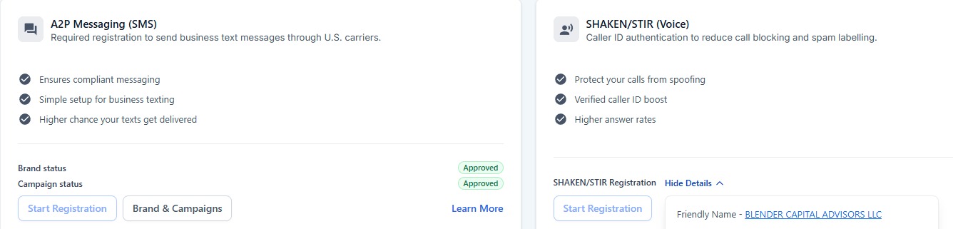 A2P 10DLC Registration — Blender Capital Adviser LLC