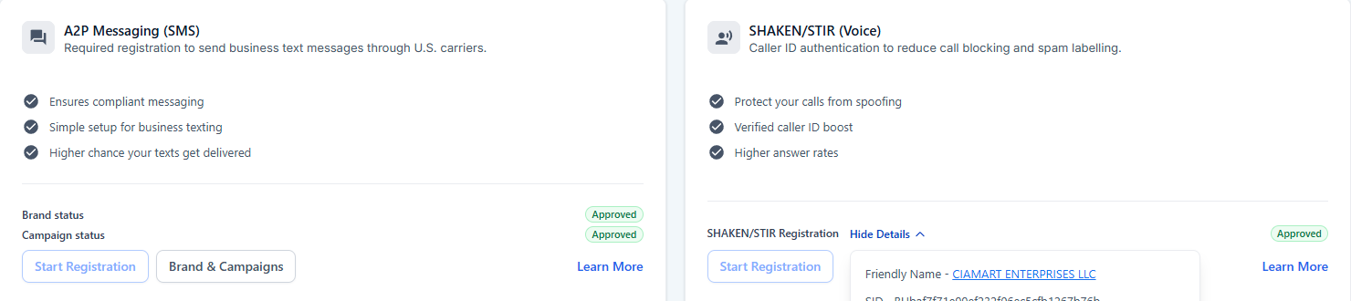 A2P 10DLC Registration — CIAMART FUNDING DIVISION