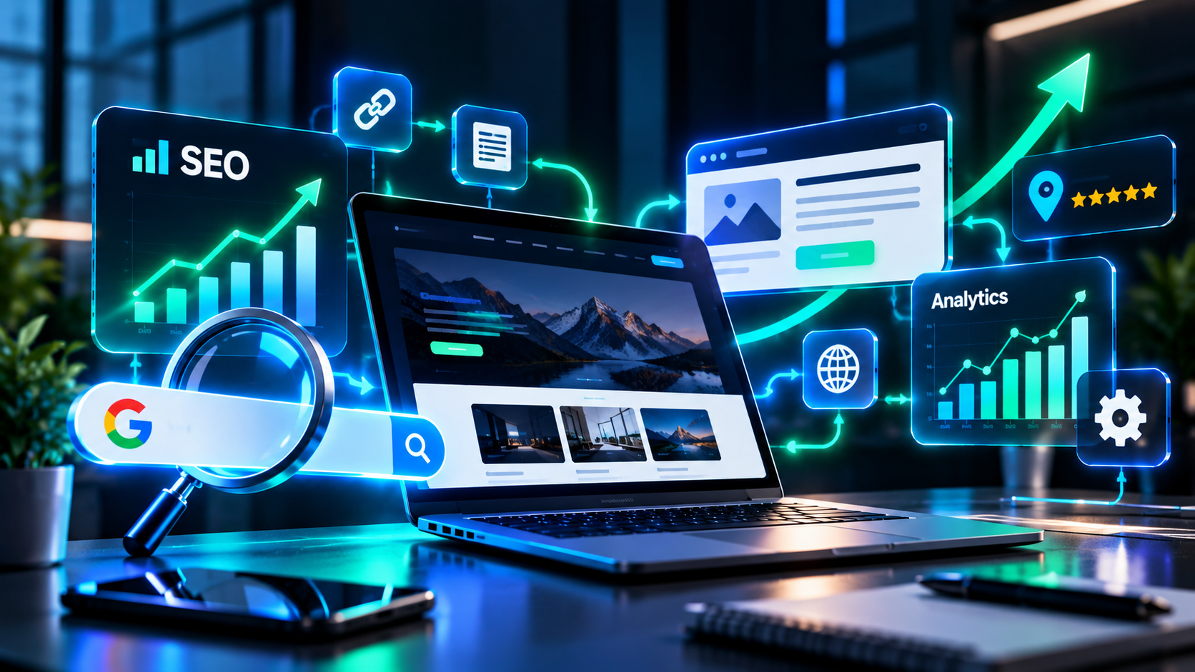 Digital marketing analytics and website growth dashboard