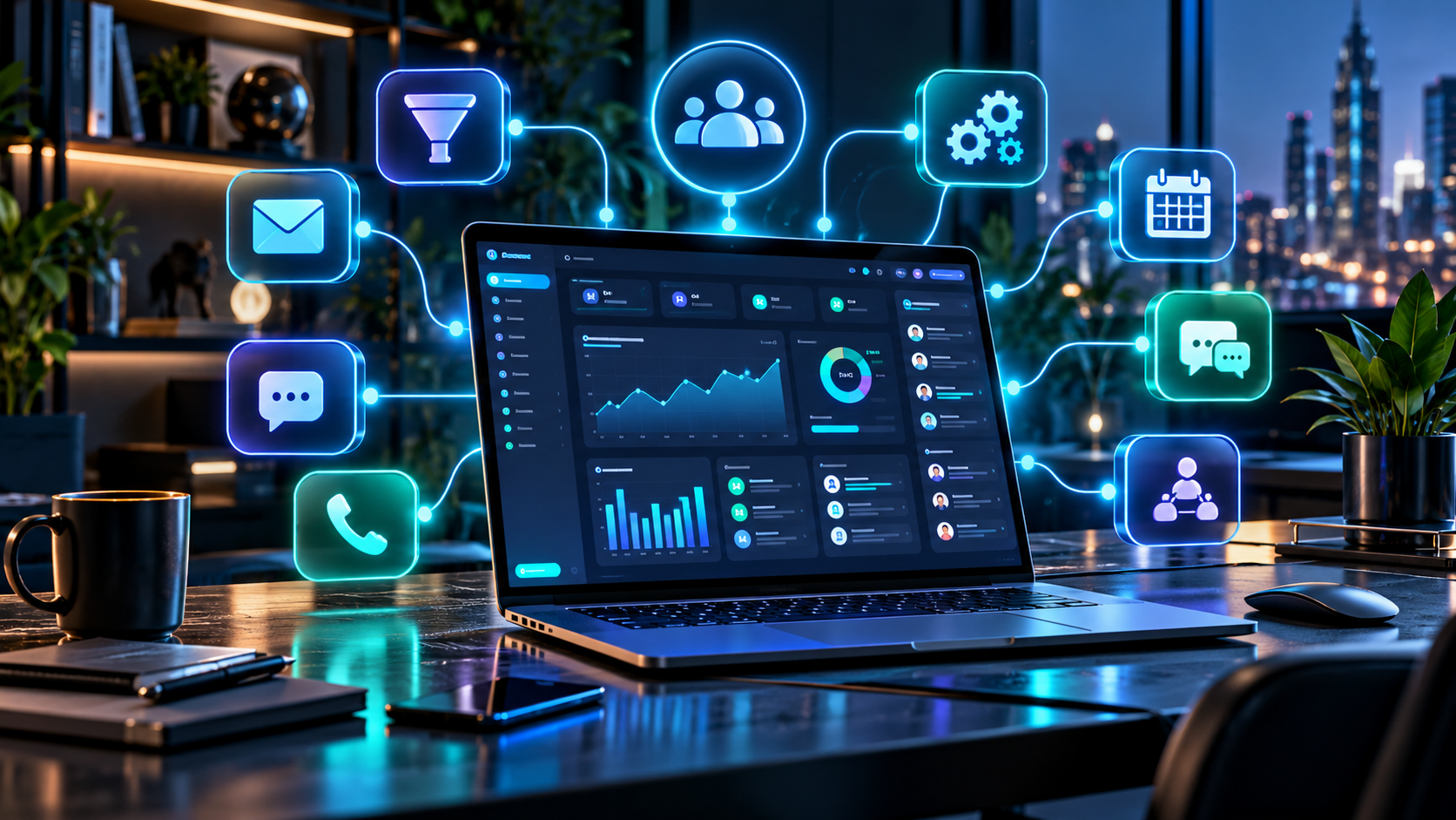 CRM dashboard showing customer data and business analytics