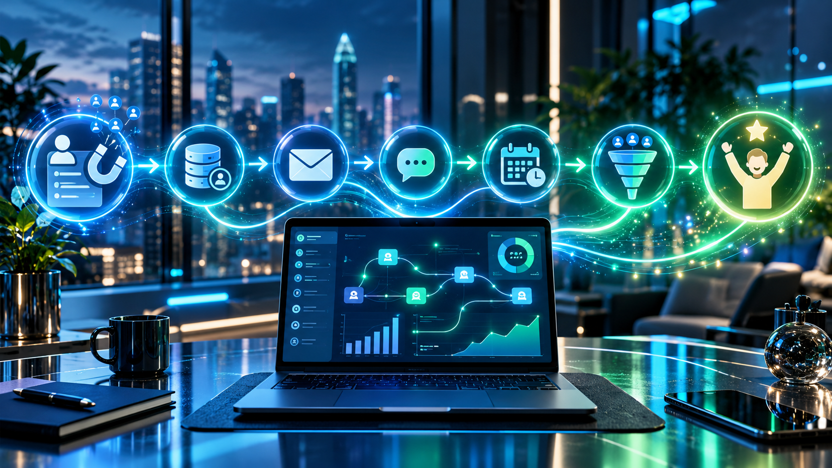 Digital customer journey and CRM workflow dashboard