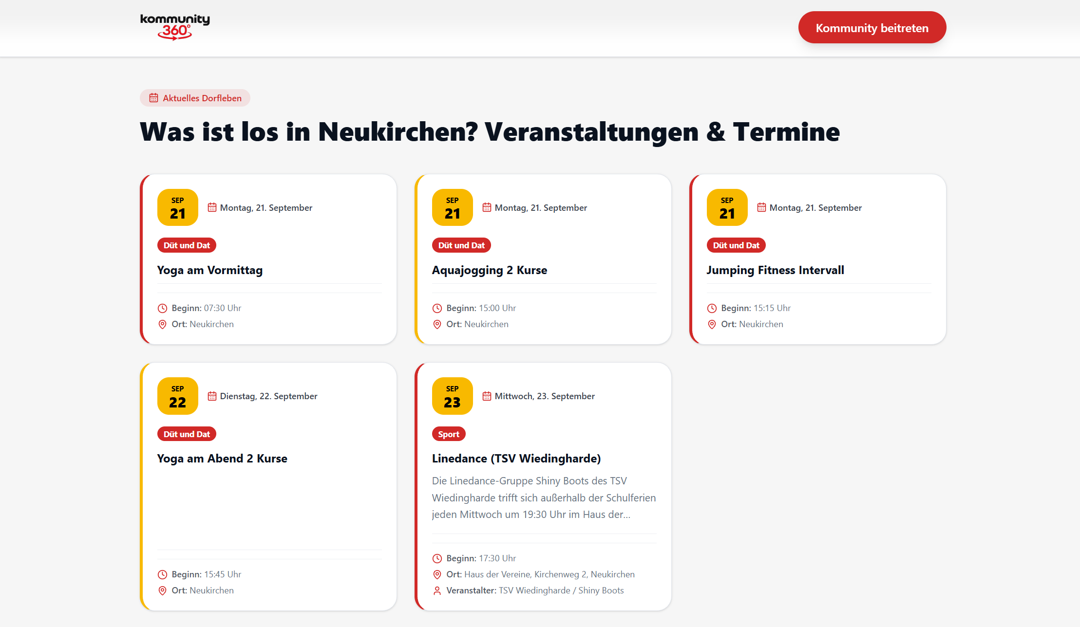 Veranstaltungsübersicht in kommunity360 für Neukirchen