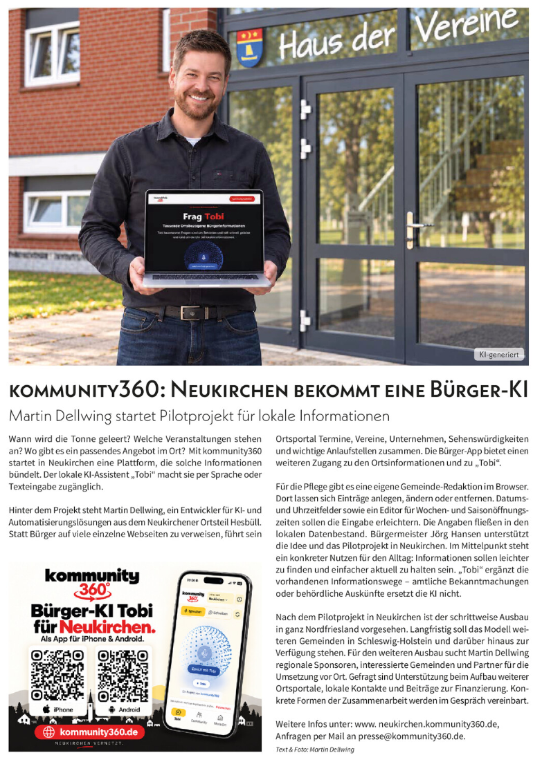Friesenanzeiger Magazinbericht über Martin Dellwing und kommunity360