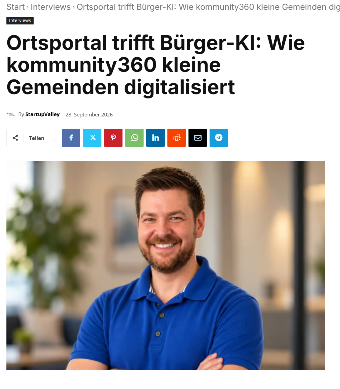 StartupValley Artikel: Ortsportal trifft Bürger-KI mit Martin Dellwing