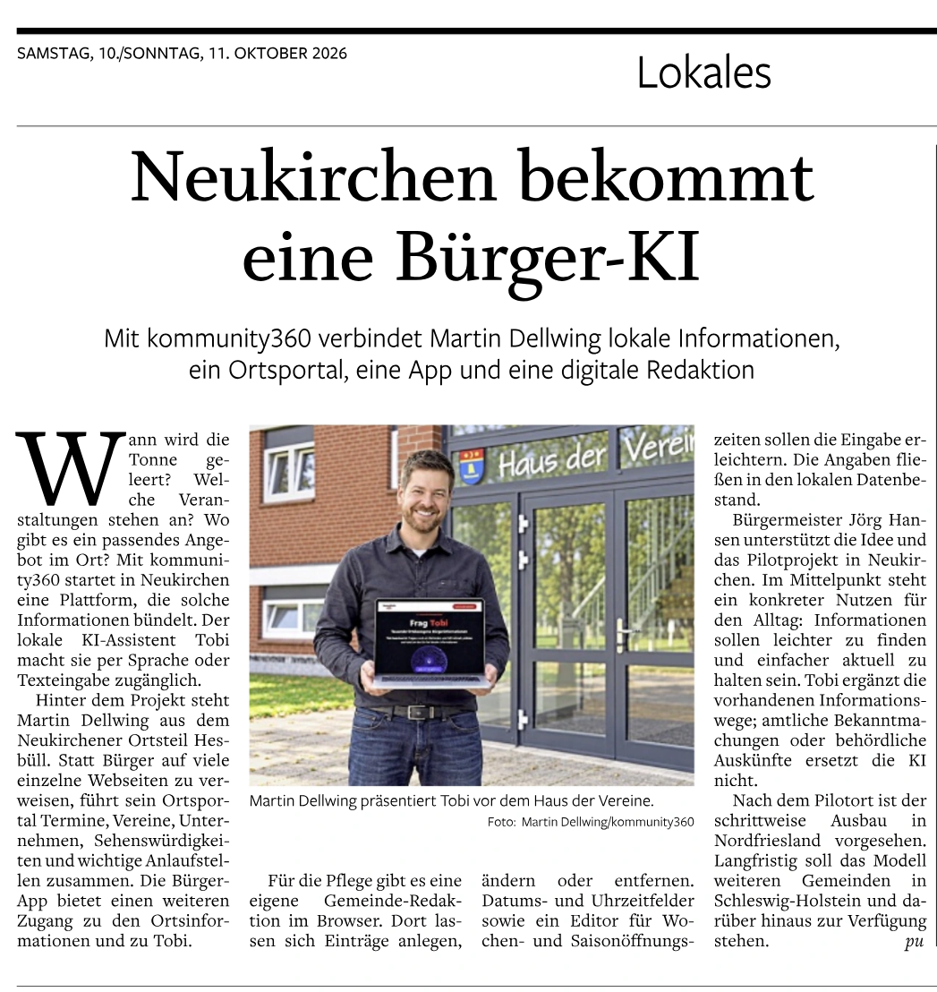 WochenSchau Südtondern Artikel über Neukirchen und Bürger-KI