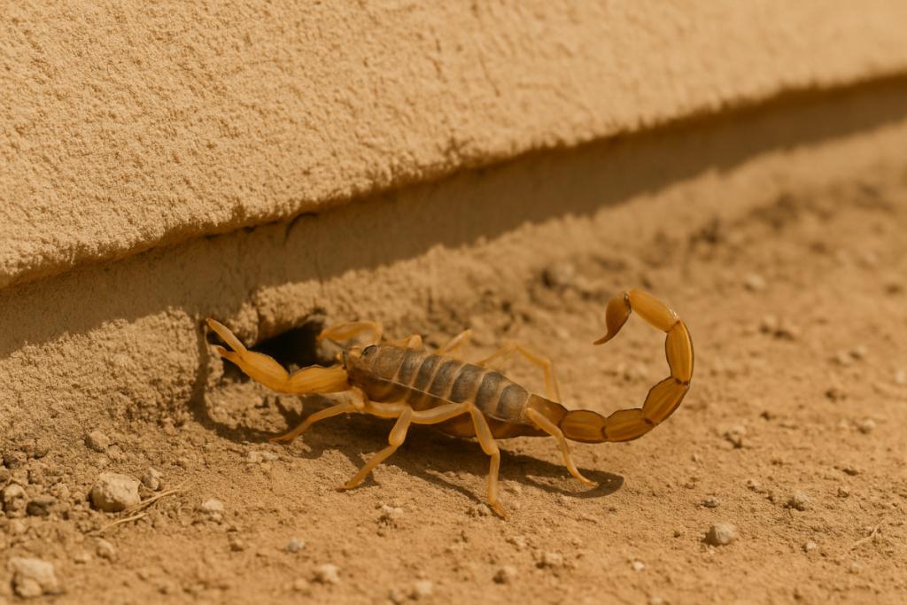 Arizona bark scorpions climbing exterior wall of Vail AZ home at night