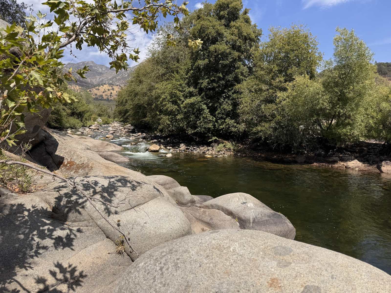 The Kaweah River flowing over granite boulders in Three Rivers, California, near Sequoia National Park