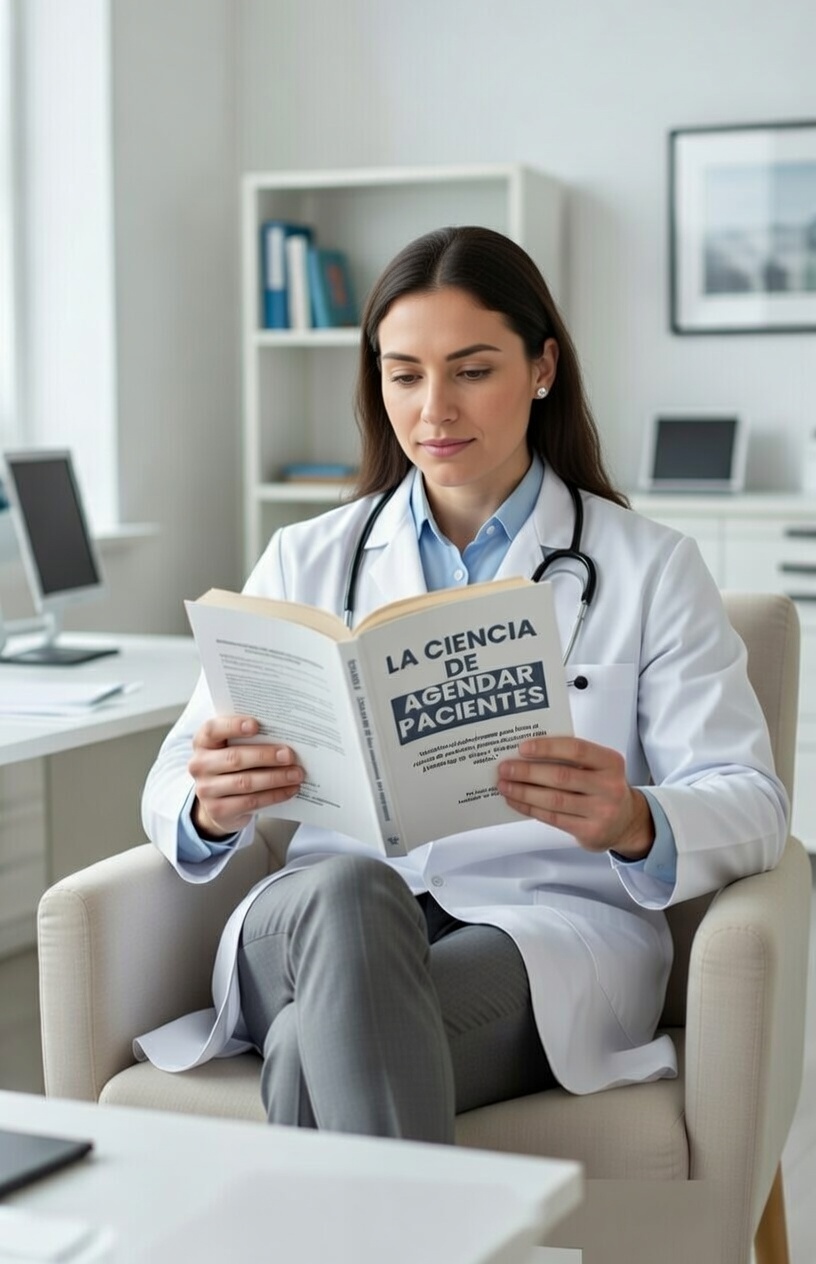 Doctora leyendo La Ciencia de Agendar Pacientes