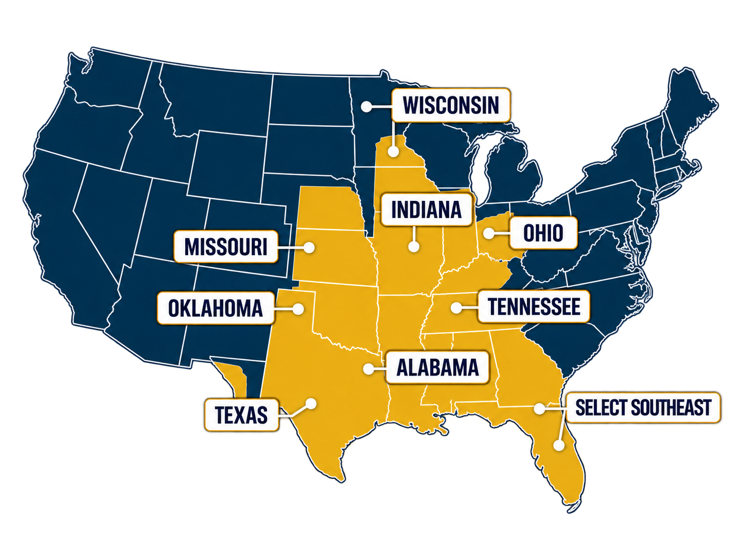 Map showing TRI Capital Partners target markets