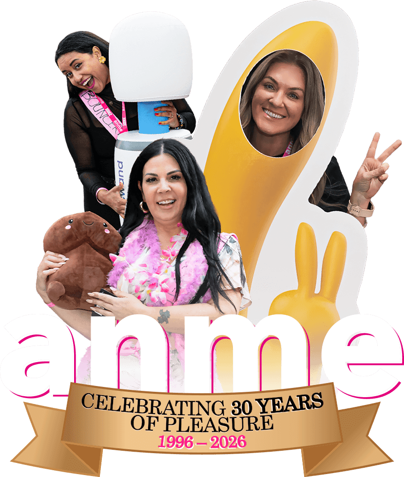 Large pink ANME letters displayed at the ANME Founders Show trade event entrance