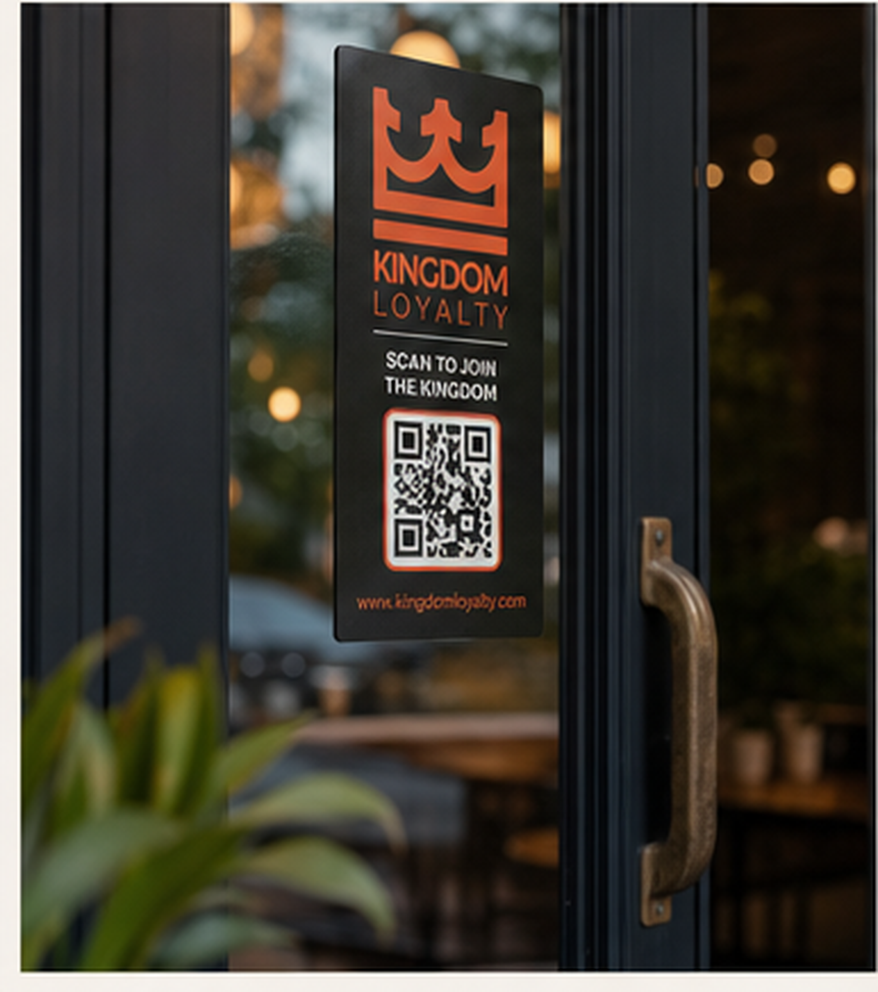 Kingdom Loyalty QR code wall sticker displayed inside a business