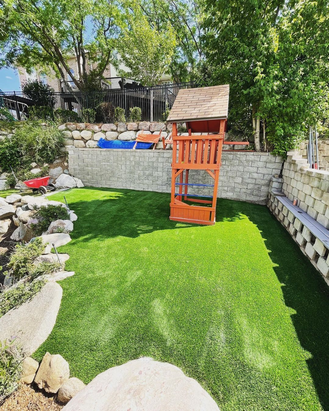 Artificial turf play area with swing set in Bountiful, Utah