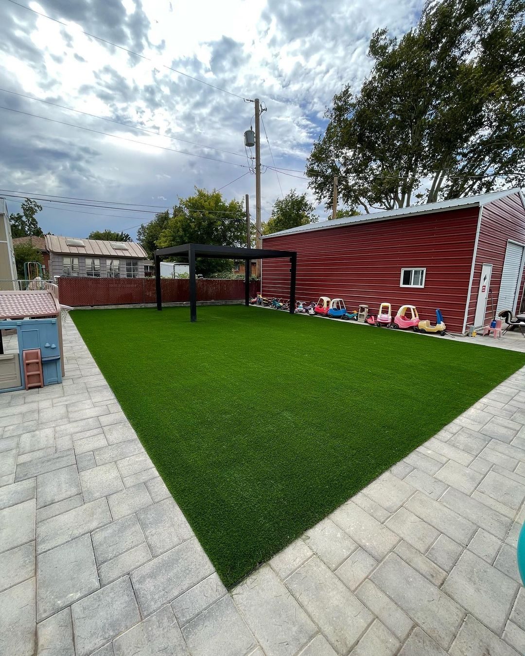 Artificial turf installation in Bountiful, UT. Backyard lawn transformation
