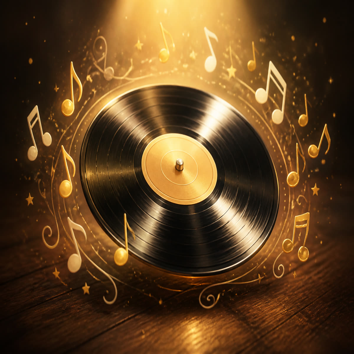 Music — a spinning record and notes