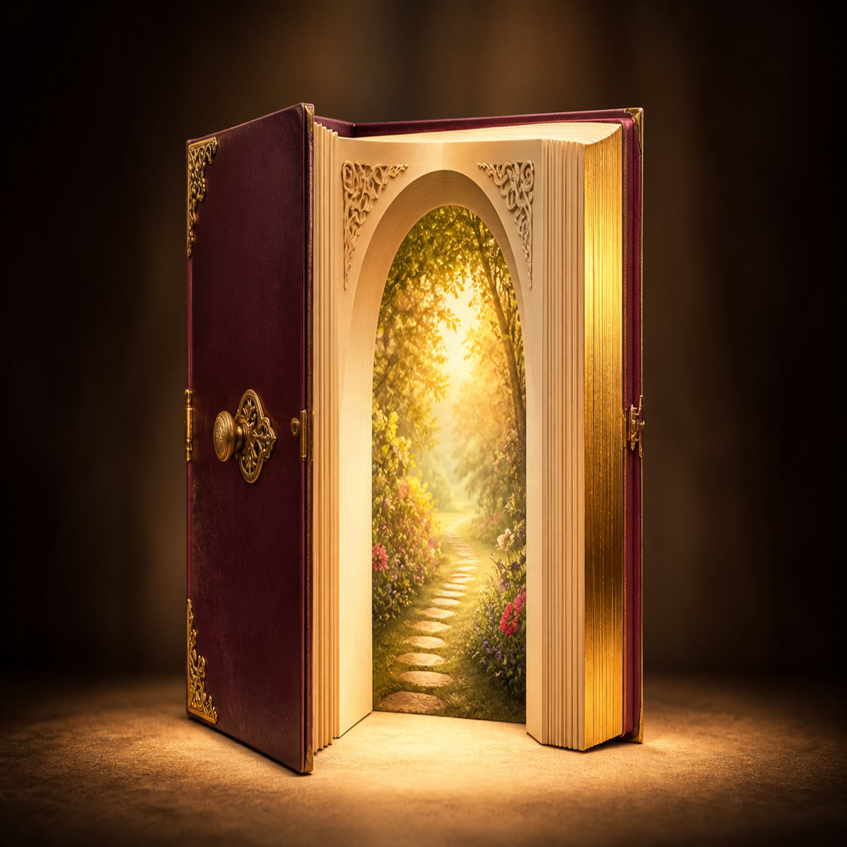 Books — a whimsical open hardcover with gold edges