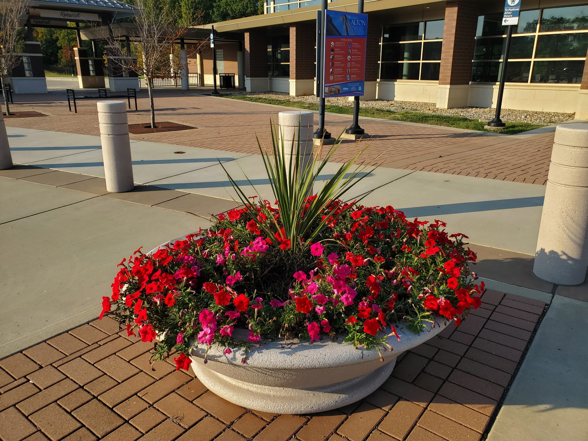 Flower displays at train station in Alton, IL