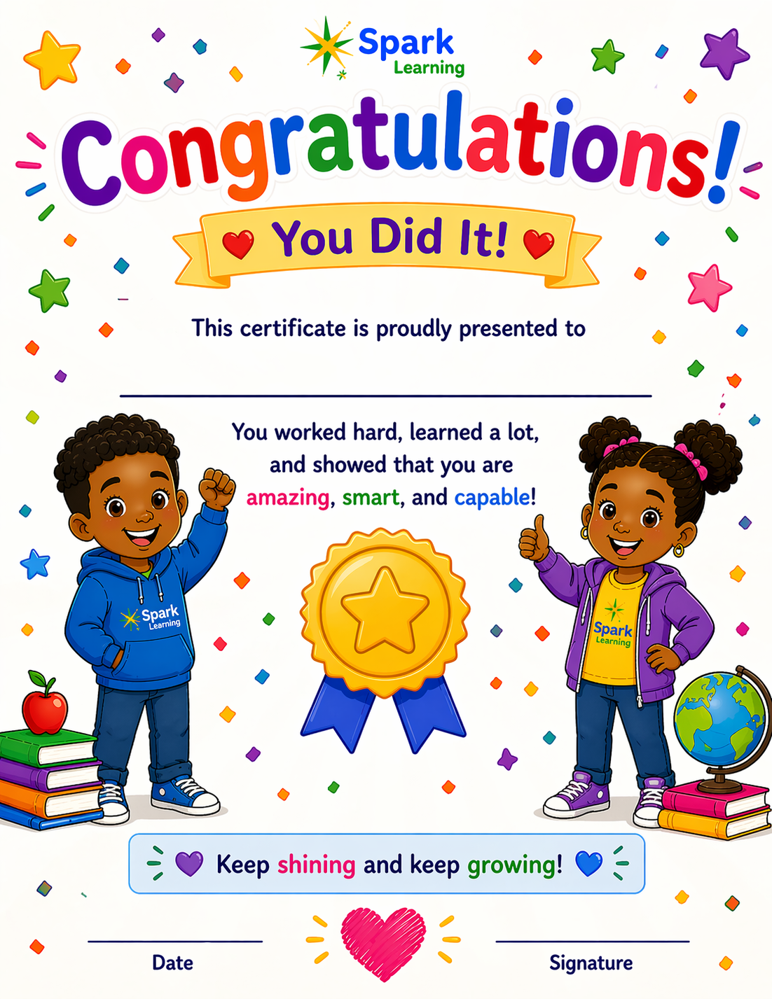 Spark Learning Scholar Growth Celebration Certificate - blank printable template