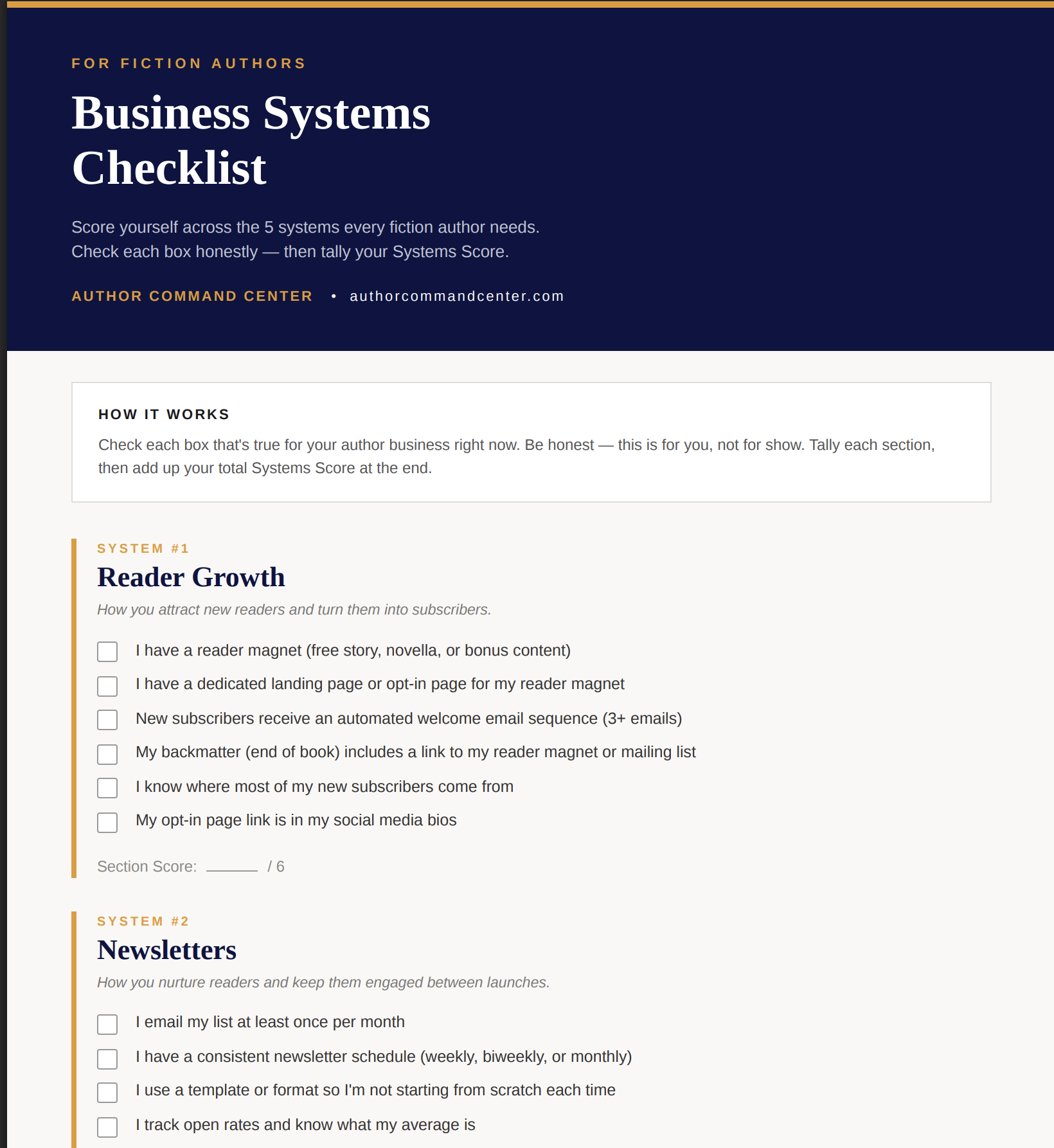 Fiction Author's Business Systems Checklist Preview