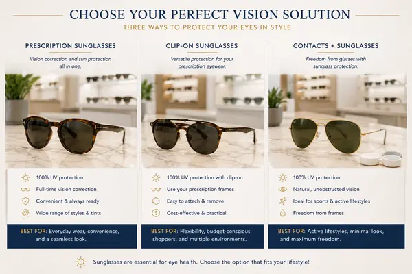 Comparison of prescription sunglasses versus clip-ons and contact lens alternatives