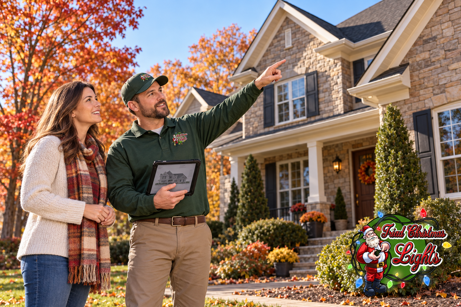 Christmas light design consultation with a Greensboro NC homeowner. Christmas light design consultation with a Greensboro NC homeowner.
