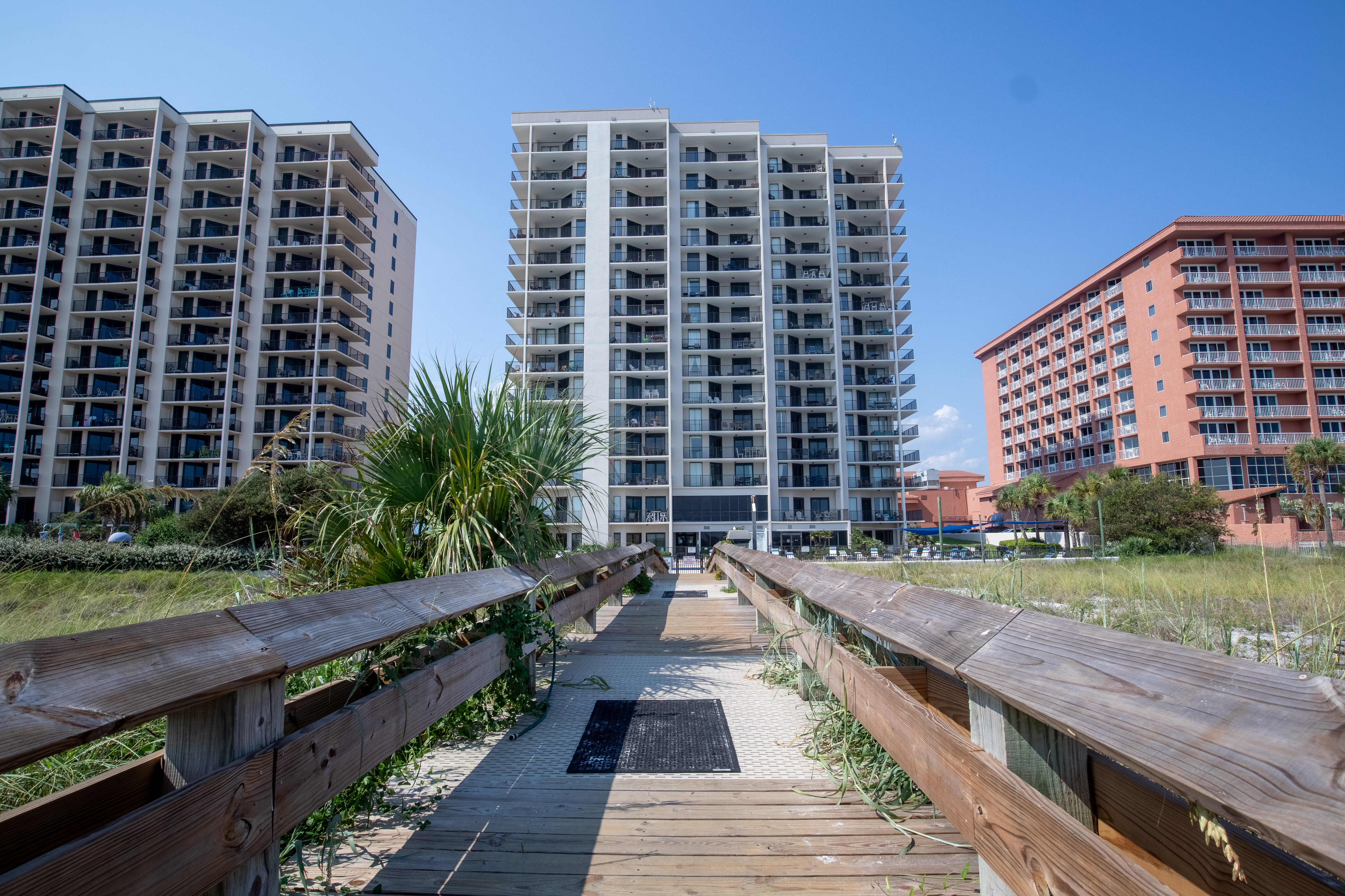 Exterior of the Phoenix East II condominium tower in Orange Beach, Alabama