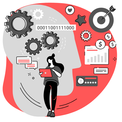 Creative design illustrating someone understanding business metrics