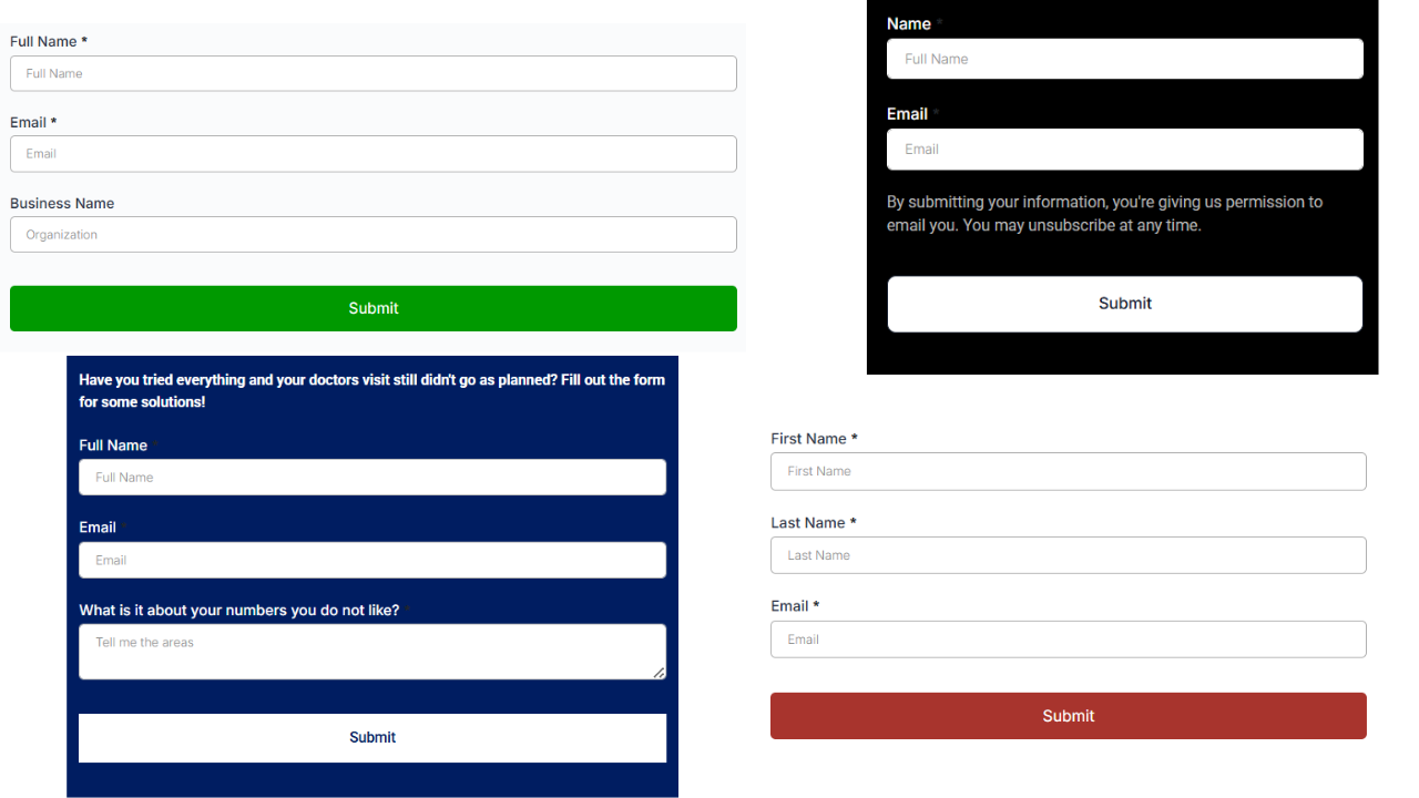 Image of four forms created in the crm