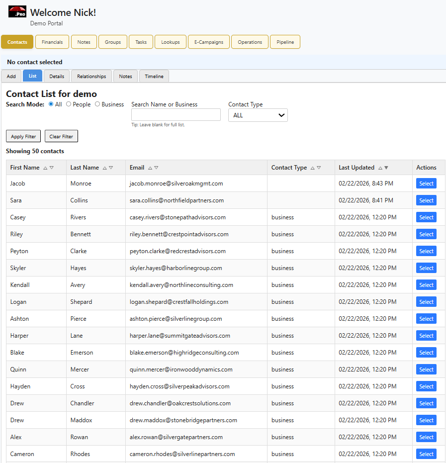 Image showcasing how contacts are organized in the Red Umbrella Portal