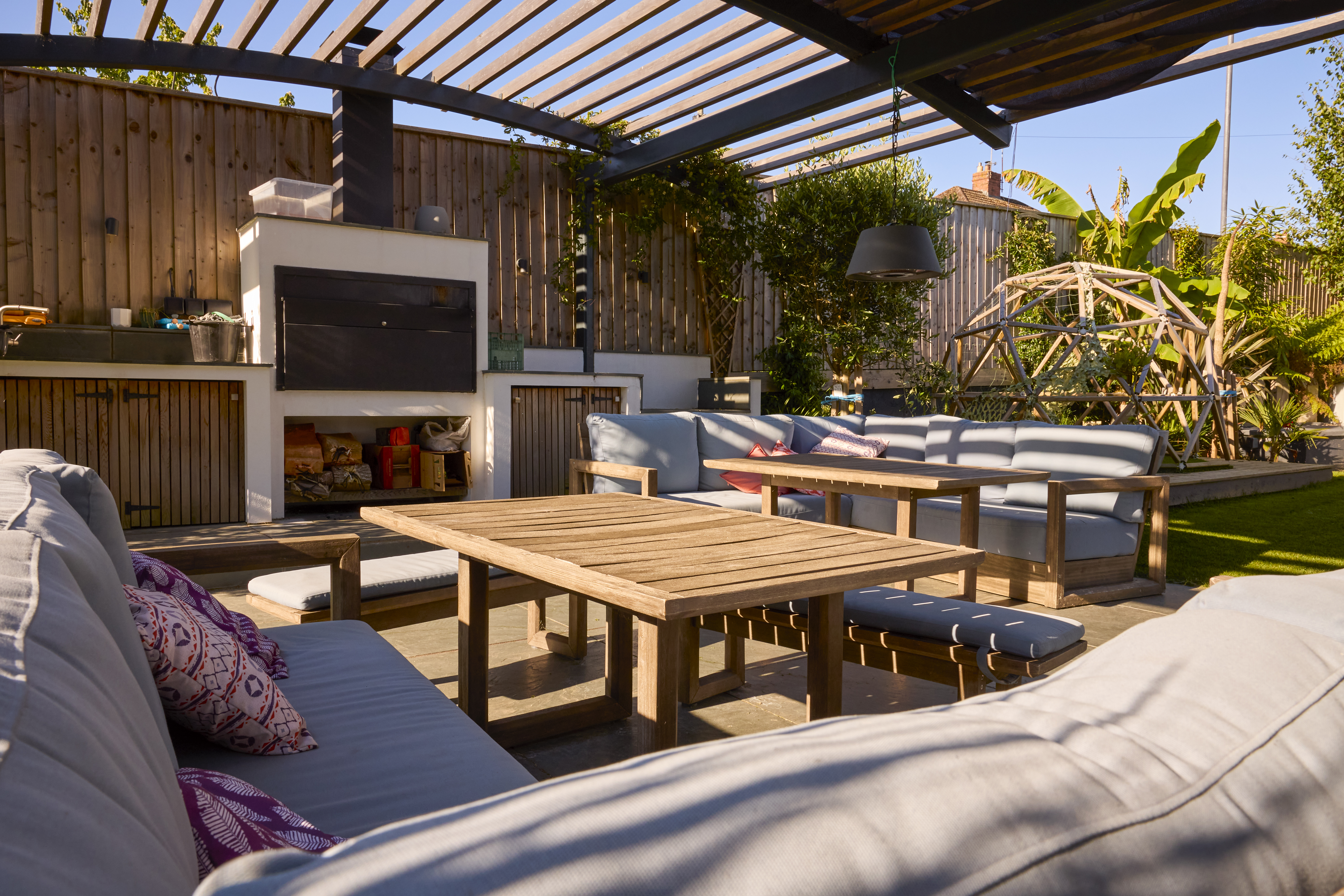 Beautiful backyard patio upgrade creating a comfortable outdoor entertainment space in Queen Creek Arizona