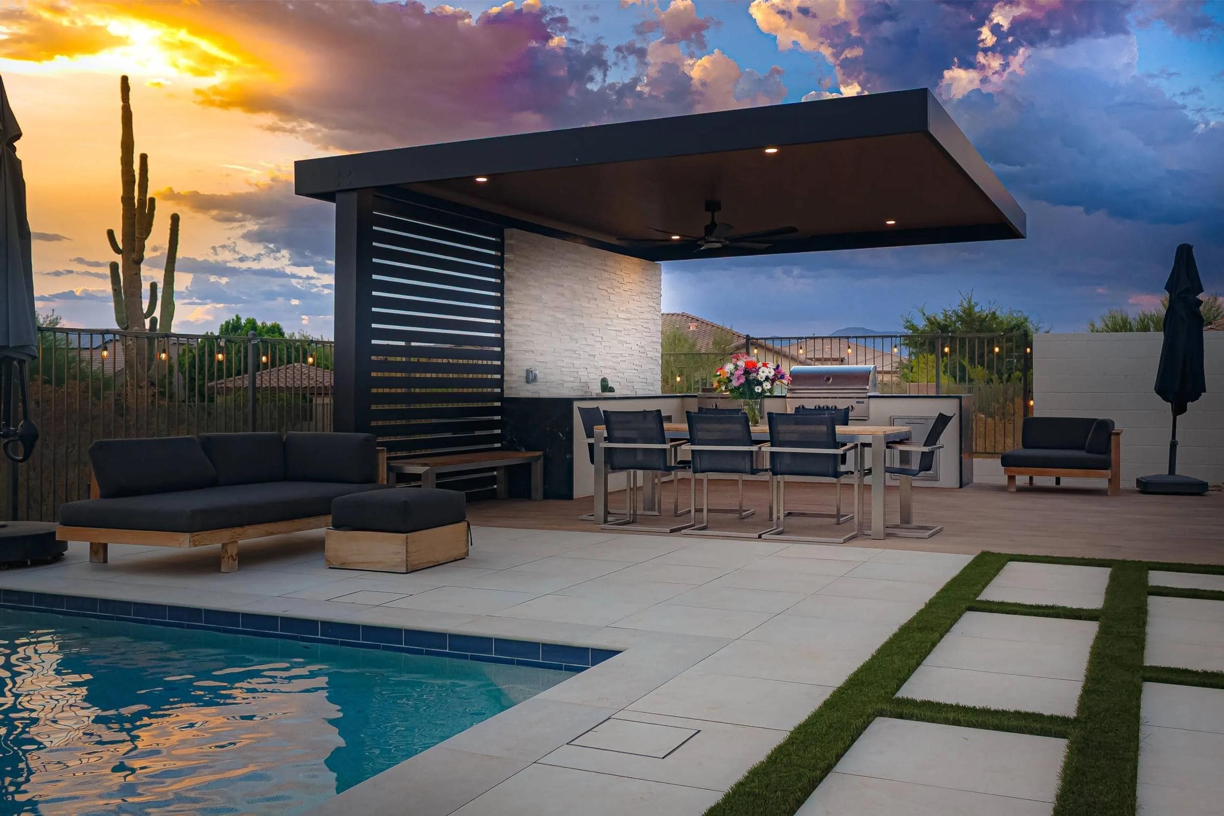 Custom aluminum patio cover creating a comfortable Arizona outdoor living space